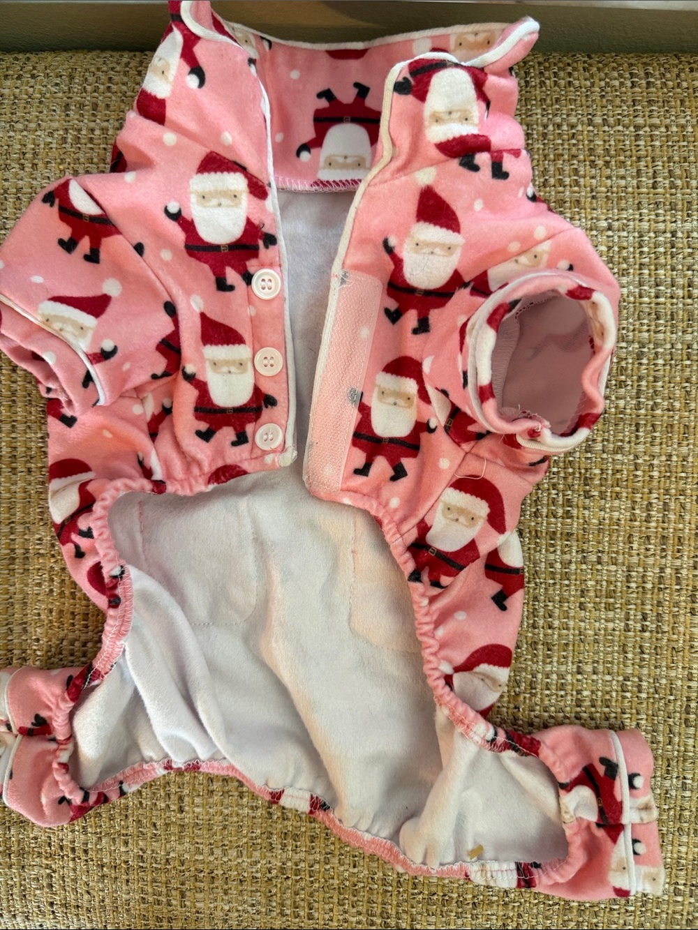Pink Santa Print Fleece Dog Pajama Onesie